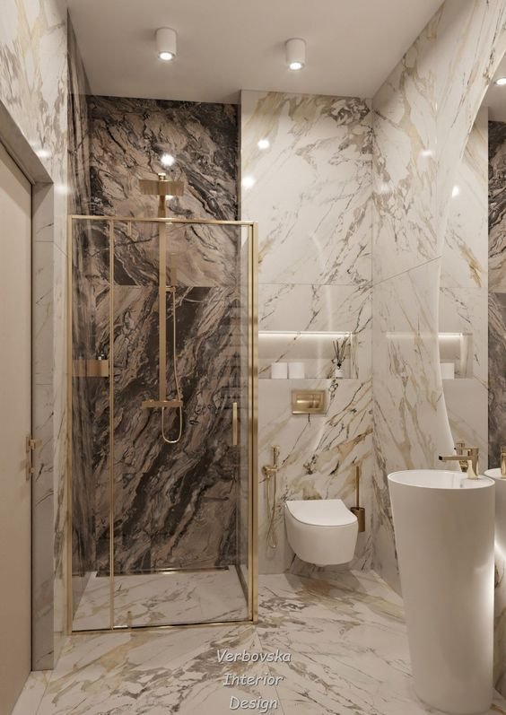 river stone gold bathroom interior design modern